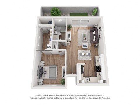Floor plan for 1 bed, 1 bath, 676 sqft